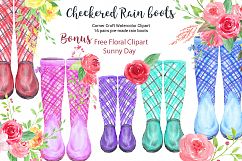 Watercolor checkered rain boots, checkered wellies  Product Image 1