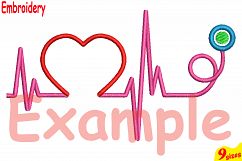 Heart Pulse Line Embroidery Design Machine Instant Download Commercial Use digital file icon symbol sign Nursing Nurse Stethoscope 157b Product Image 3