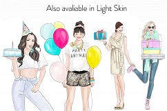 Watercolour fashion illustration clipart - Birthday girls - Dark Skin Product Image 4
