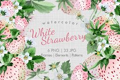White Strawberry PNG watercolor fruit set Product Image 1