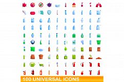 100 universal icons set, cartoon style Product Image 1