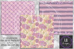 Floral Glitter Digital Paper Pack, Purple Floral Wedding Backgrounds Product Image 2