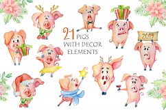 Cute Christmas pigs with decor elements for New Year 2019 Product Image 5