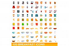 100 breakfast icons set, cartoon style Product Image 1