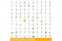 100 people icons set, cartoon style Product Image 1