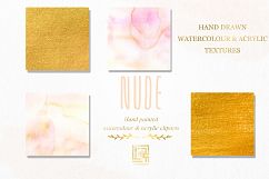 Nude &amp; gold flowers. Watercolour &amp; acrylic clipart. Product Image 6