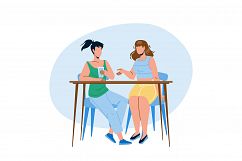 Girls Sitting At Table And Talking Together Vector Product Image 1