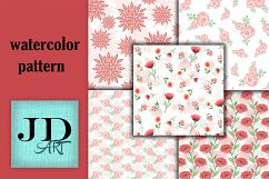 Red and green floral watercolor digital paper pack Product Image 2