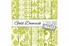 Gold Damask Digital Paper - Gold Glitter Patterned Paper Product Image 1