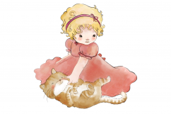 Little Girl and Cat |Clip Art Illustration | PNG/JPEG Product Image 1