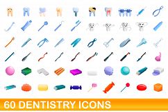 60 dentistry icons set, cartoon style Product Image 1