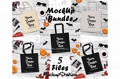 Tote Bag Mockup Bundle 5 Images, Fall Grocery Bag Mock Up Product Image 1