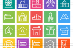 100 Building &amp; Landmarks Line Multicolor B/G Icons Product Image 2