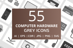55 Computer &amp; hardware Flat Greyscale Icons Product Image 1