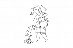 Sapling Planting And Watering Girl Child Vector Product Image 1