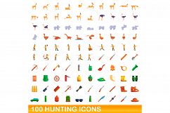 100 hunting icons set, cartoon style Product Image 1
