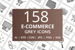 158 E-Commerce Flat Greyscale Icons Product Image 1