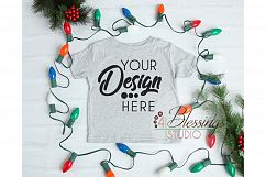 Christmas Kids Shirt Mockup Heather Gray Childrens Flat Lay Product Image 1
