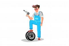 Tire Change Garage Car Service Worker Man Vector Product Image 1