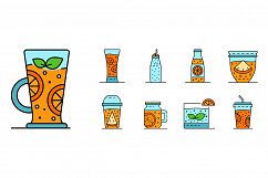 Smoothie icon set line color vector Product Image 1