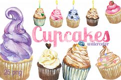 Digital Watercolor Cupcakes Clip art Product Image 1