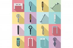 Metal detector icons set, flat style Product Image 1