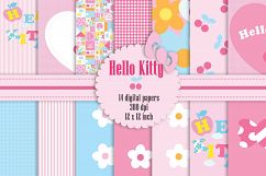 14 Kid Birthday Party Hello Kitty Digital Papers Product Image 1