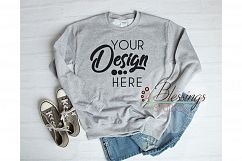 Sweatshirt Mockup Unisex Gildan 18000 Sport Gray Flat Lay Product Image 1