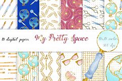 Watercolor with glitter Office stationary Papers - Digital Paper Pack - Instant Download. 12x12 inches. Background papers. School,Scrapbook Product Image 1