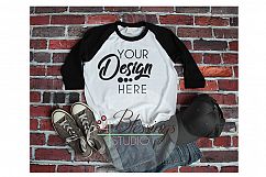 Raglan Shirt Mockup - Baseball TShirt Black and White Raglan Product Image 1