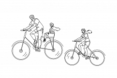 Bicyclists Family Riding Together In Park Vector Product Image 1