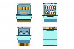 Dishwasher machine icon set line color vector Product Image 1