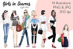 Fashion illustration clipart - Girls in scarves - Light Skin Product Image 1