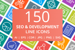 150 SEO &amp; Development Line Multicolor B/G Icons Product Image 1