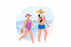 Senior Vacation Together On Ocean Shoreline Vector Product Image 1