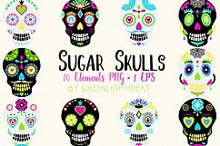 Sugar Skulls Graphics, Day Of The Dead Clipart, Halloween Clipart, Halloween Graphics Product Image 1