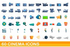 60 cinema icons set, cartoon style Product Image 1