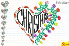 Christmas Heart Embroidery Design Machine Instant Download Commercial Use digital file icon symbol sign cute xmas ornaments light balls 145b Product Image 1