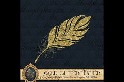 16 Gold Glitter Feather Overlay Clip Arts, Boho Feather Product Image 2