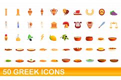 50 greek icons set, cartoon style Product Image 1