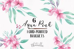 Watercolor Aqua Pink Clipart Bouquets Flowers Summer Florals  Product Image 1