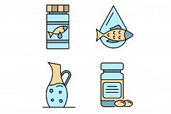 Fish oil icons set line color vector Product Image 1