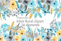 Watercolor Mint Floral clipart Product Image 1