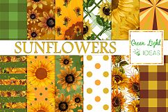 Sunflower Digital Papers, Vintage Sunflowers Scrapbook Papers Product Image 1