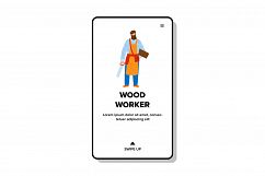 Wood Worker Man Stay With Saw And Board Vector Product Image 1