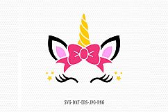 unicorn svg, unicorn eyelashes, girl bow unicorn svg Product Image 1