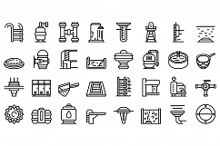 Equipment for pool icons set, outline style Product Image 1