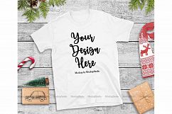 White Christmas Tshirt Mockup Flat Lay Holiday Shirt Display Product Image 1