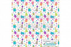 Birthday Hats &amp; Presents Digital Paper &amp; Seamless Pattern