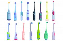 Electric toothbrush icons set, cartoon style Product Image 1